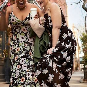 DB Women's Elegant Maxi Dress V-Neck Classic Floral Print Evening Party